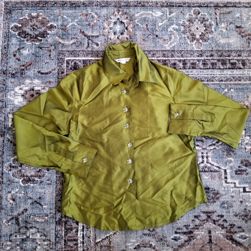 100% Silk Button Up Blouse, Vintage